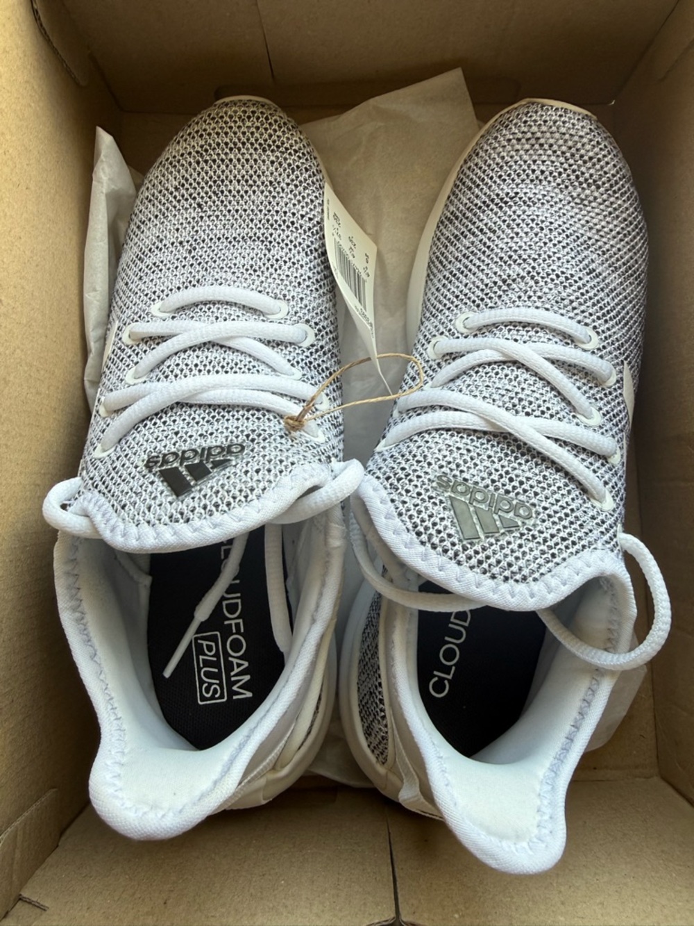 Adidas Cloudfoam Plus Lightweight Knit Sneakers - White/Grey Size 6 NWT